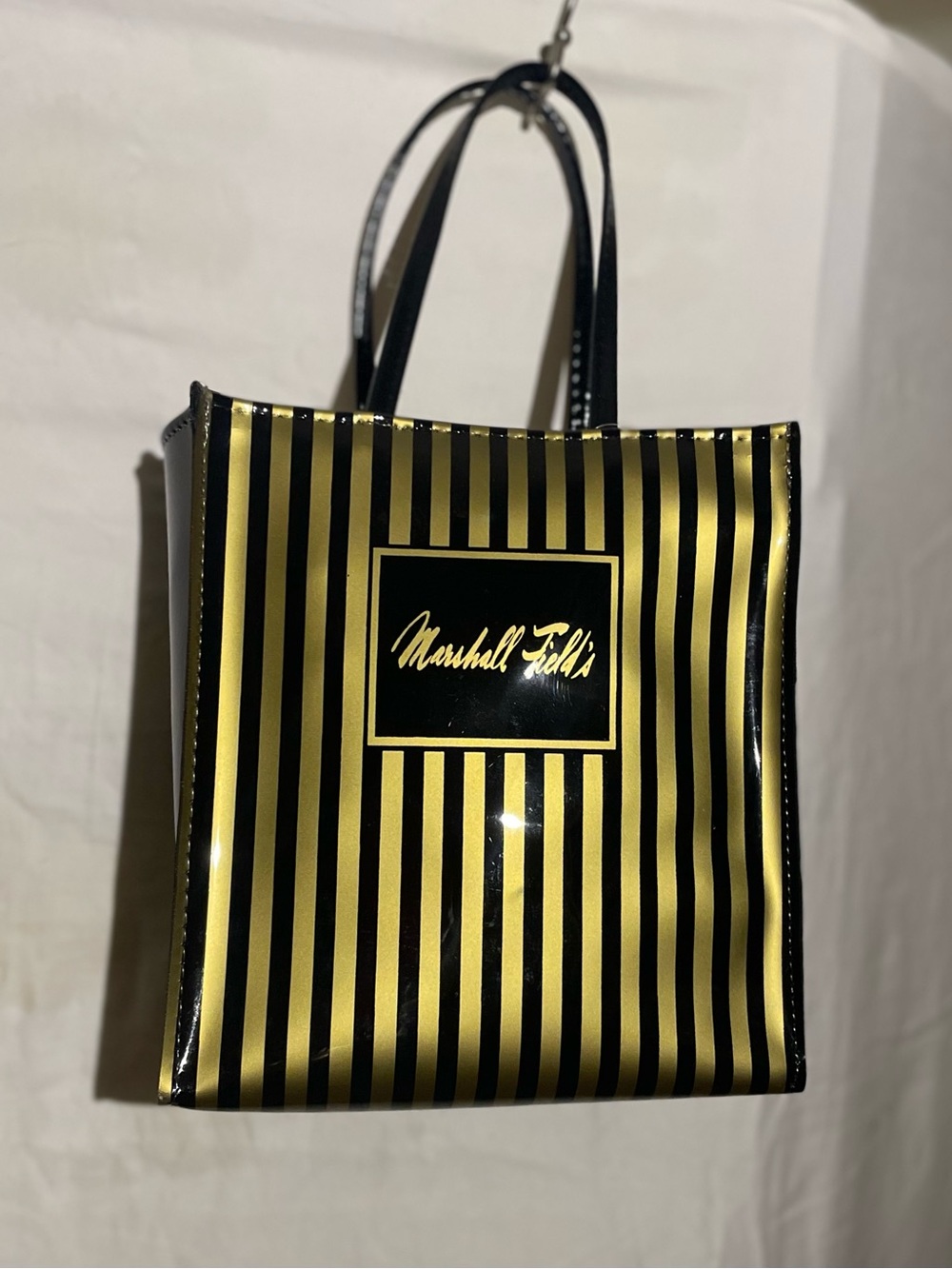 Marshall Fields Black & Gold Striped Tote